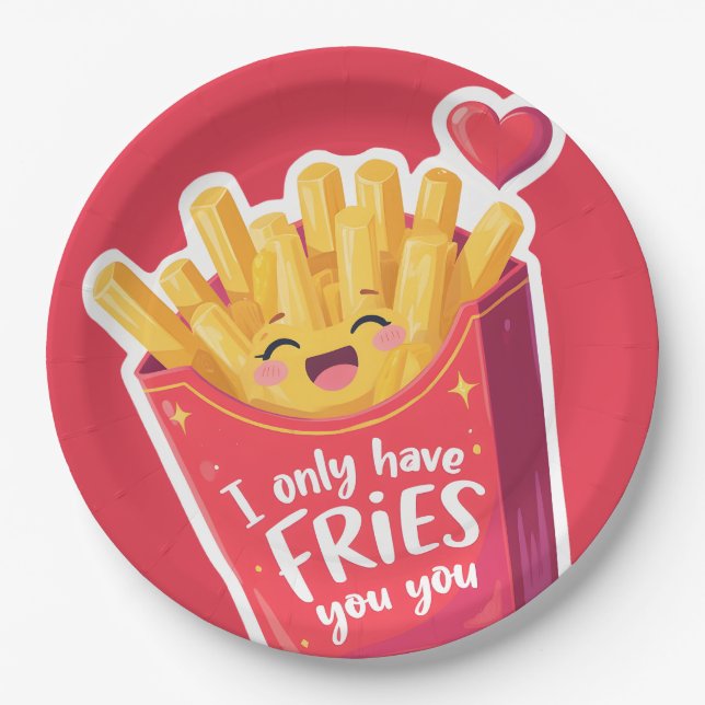 Plato De Papel Cute Valentine French Fries Pun (Anverso)