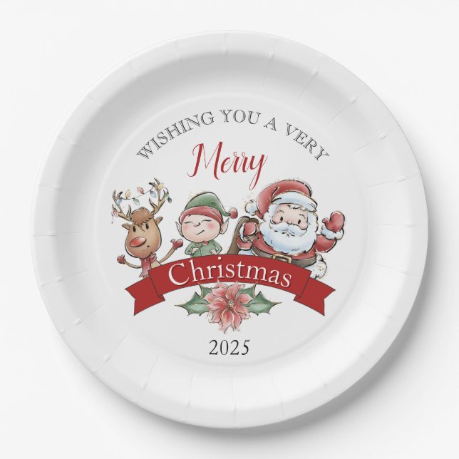 Plato De Papel Cute Very Merry Christmas Personalized (Anverso)