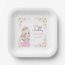 Plato De Papel Cute Vestido Rosa Princesa Cumpleaños Floral
