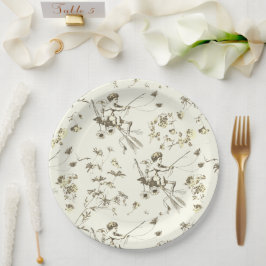 Plato De Papel Cute Vintage Cupido Angel Gold Beige Floral Toile