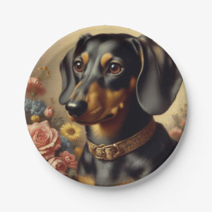 Plato De Papel Cute Vintage Dachshund Pintura
