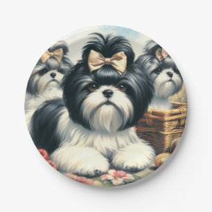 Plato De Papel Cute vintage Shih-Tzu Pintura