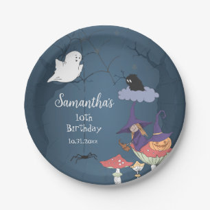 Plato De Papel Cute Violet Witch Halloween cumpleaños