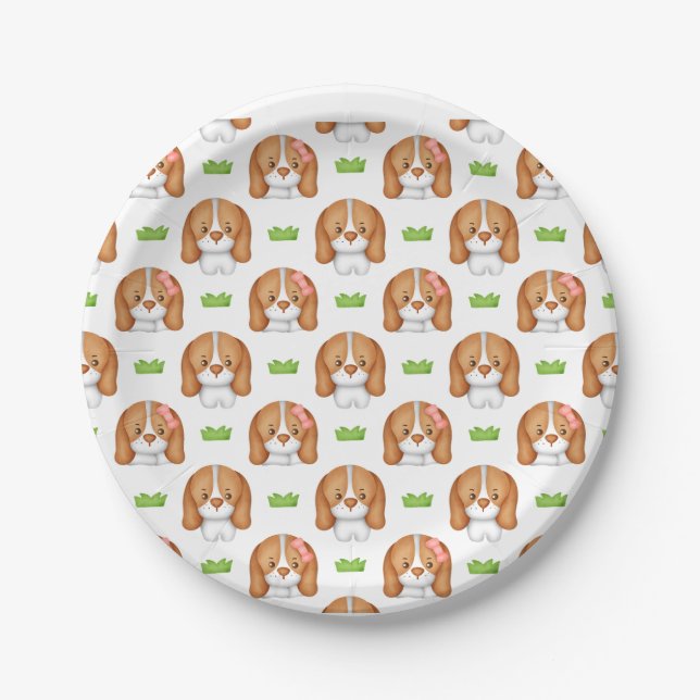 Plato De Papel Cute Watercolor Beagle Dog (Anverso)