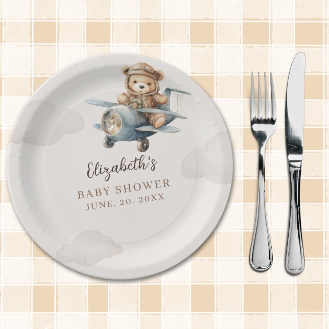 Plato De Papel Cute Watercolor Bear Baby Shower party (Subido por el creador)