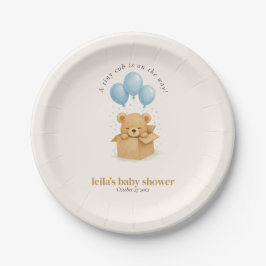 Plato De Papel Cute Watercolor Blue Balloon Bear Baby Shower