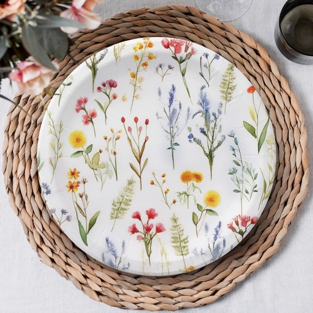 Plato De Papel Cute Watercolor Botánico Wildflower Baby Shower (Cute Watercolor Botanical Wildflower Baby Shower Paper Plates)