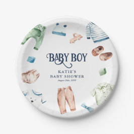 Plato De Papel Cute Watercolor Boy Clothes BOY Baby Shower
