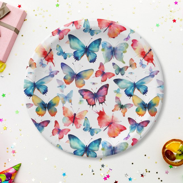 Plato De Papel Cute Watercolor Butterflies Pattern (Subido por el creador)