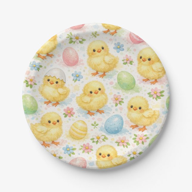 Plato De Papel Cute Watercolor Chick Easter Brunch  (Anverso)