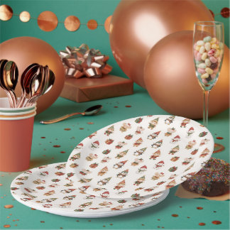Plato De Papel Cute Watercolor Christmas Pattern - Elves Penguins