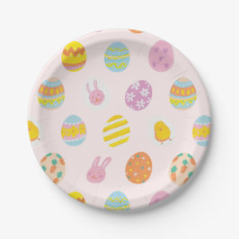 Plato De Papel Cute Watercolor Egg Pattern Pink Kids Birthday