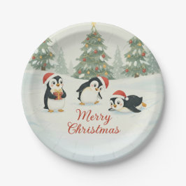 Plato De Papel Cute Watercolor Penguins Christmas Forest