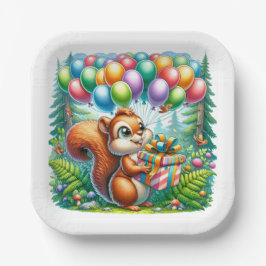 Plato De Papel Cute Watercolor Personalizado Squirrel cumpleaños