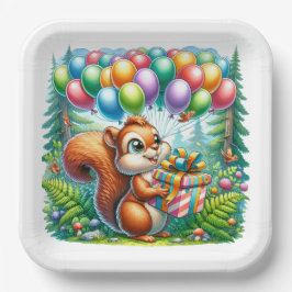 Plato De Papel Cute Watercolor Personalizado Squirrel cumpleaños