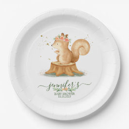 Plato De Papel Cute Watercolor Squirrel wildlife baby newborn