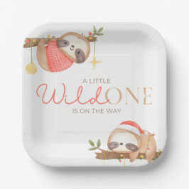 Plato De Papel Cute Watercolor Wild One Sloth Baby Shower