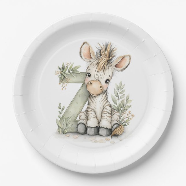 Plato De Papel Cute watercolour baby animal alphabet Zebra (Anverso)