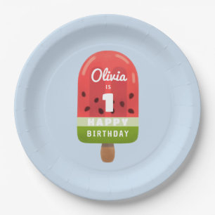 Plato De Papel Cute Watermelon Popsicle 1º cumpleaños