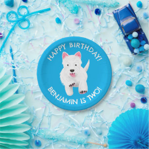 Plato De Papel Cute west Highland terrier cumpleaños personalizad