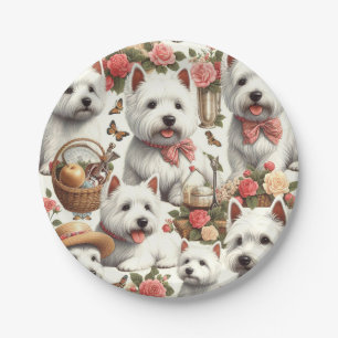 Plato De Papel Cute West Highland White Terrier Seamless