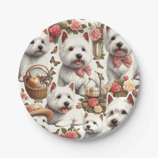 Plato De Papel Cute West Highland White Terrier Seamless (Anverso)