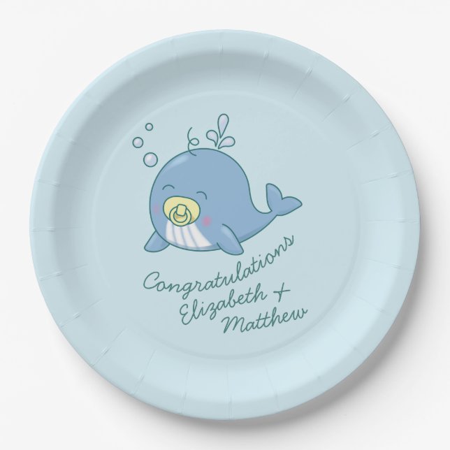 Plato De Papel Cute Whale Baby Shower Kawaii (Anverso)