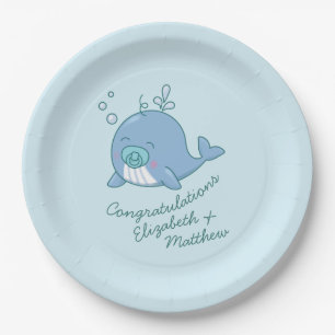 Plato De Papel Cute Whale Baby Shower Kawaii Boy Blue