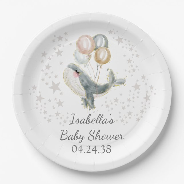 Plato De Papel Cute Whale Boy Baby Shower (Anverso)