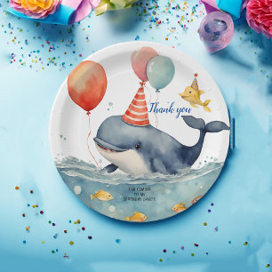 Plato De Papel Cute Whale Boys Cumpleaños Gracias