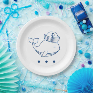 Plato De Papel cute whale nautical theme party plates