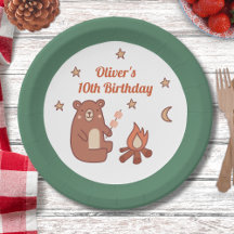 Cute Whimsical Bear Camping Cumpleaños