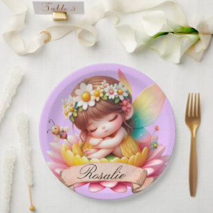 Plato De Papel Cute Whimsical Floral Sweets Dreams Sleeping Fairy