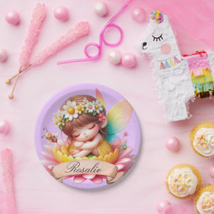 Plato De Papel Cute Whimsical Floral Sweets Dreams Sleeping Fairy