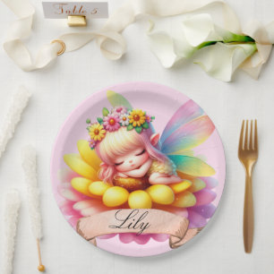 Plato De Papel Cute Whimsical Floral Sweets Dreams Sleeping Fairy