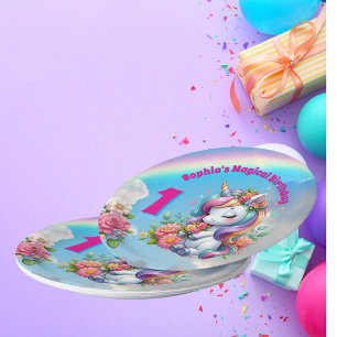 Plato De Papel Cute Whimsical Floral Unicornio Girly 1er cumpleañ