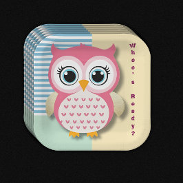 Plato De Papel Cute Whimsical Pink Owl Baby Shower