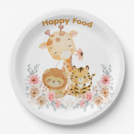 Plato De Papel Cute Wild Animal and floral printed