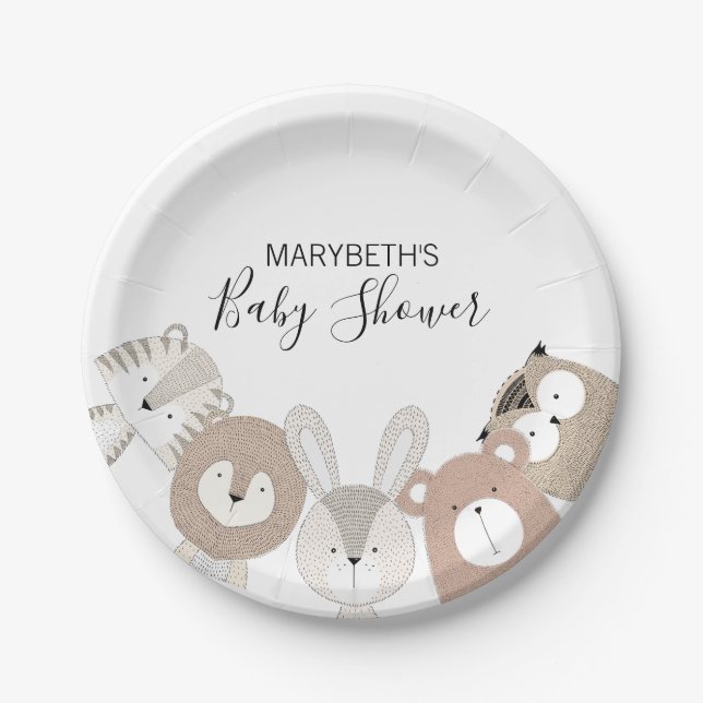 Plato De Papel Cute Wild Animals Baby Shower Paper Plate (Anverso)