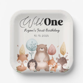 Plato De Papel Cute Wild One Forest Woodland Animals Cumpleaños