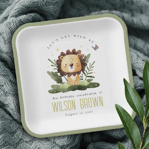 Plato De Papel Cute Wild Tropical Jungle Animal León Cumpleaños