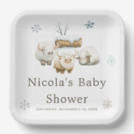 Plato De Papel Cute Winter Arctic Cow Baby Shower