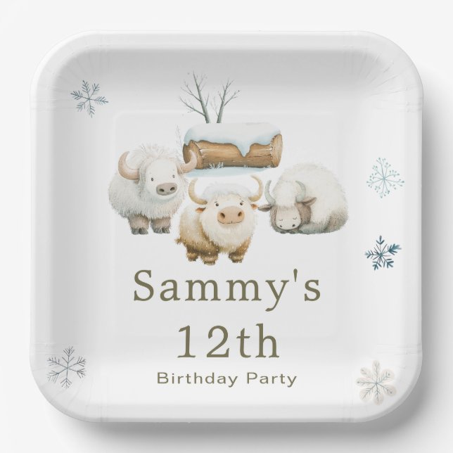 Plato De Papel Cute Winter Arctic Cow Birday (Anverso)