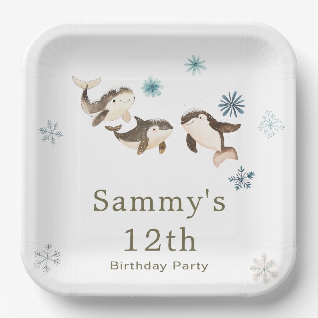 Plato De Papel Cute Winter Arctic Whale Birthday Party (Anverso)