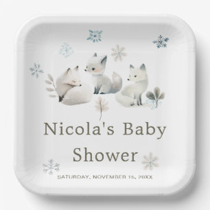 Plato De Papel Cute Winter Arctic Wolf Baby Shower