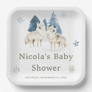 Plato De Papel Cute Winter Arctic Wolf Baby Shower