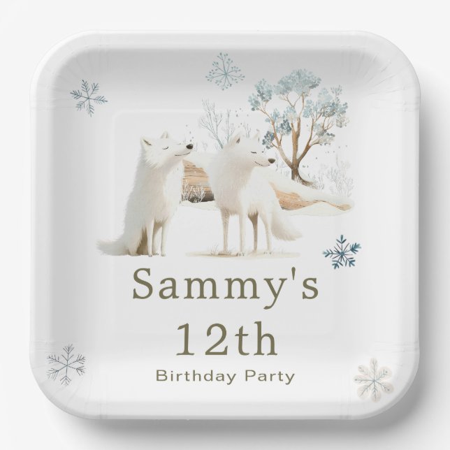 Plato De Papel Cute Winter Arctic Wolf Birthday Party (Anverso)