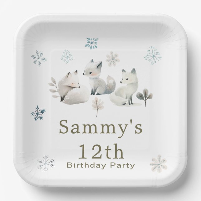 Plato De Papel Cute Winter Arctic Wolf Birthday Party (Anverso)