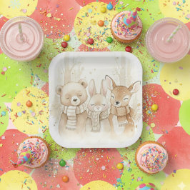Plato De Papel Cute Winter Forest Animals Kids' Christmas Fun Pap
