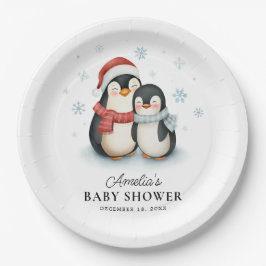 Plato De Papel Cute Winter Penguin Family Navidades Baby Shower